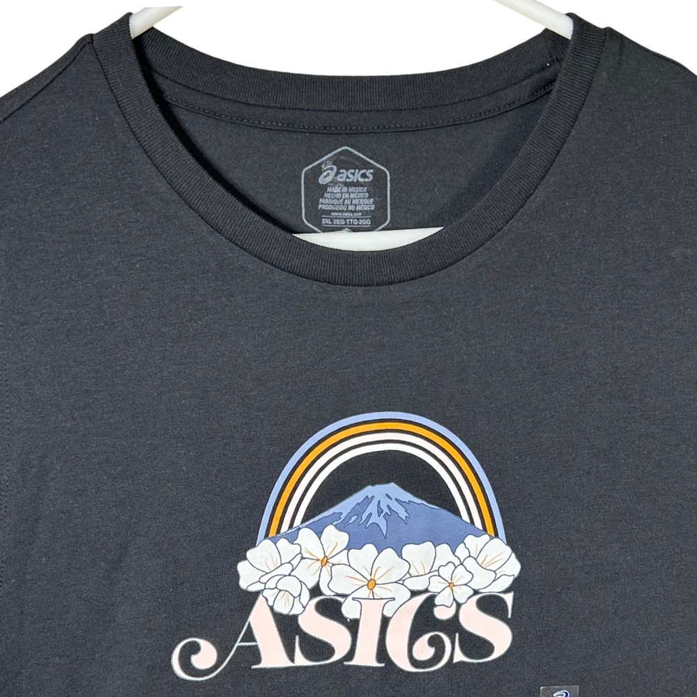 ASICS Womens XXL Black Sleeveless Graphic Tank Top Rainbow Mountain Athleisure